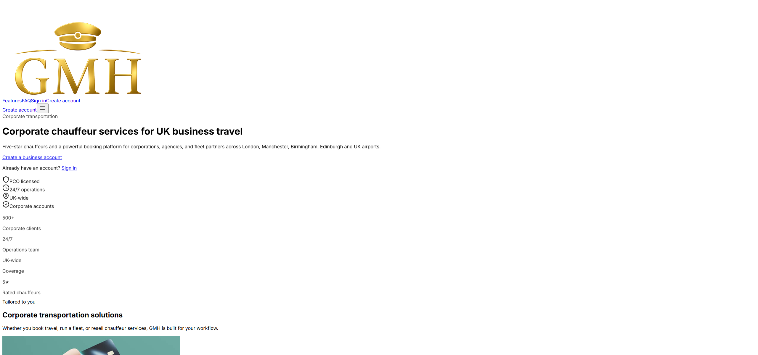 GMH corporate booking platform dashboard showing live bookings, dispatch, and reporting